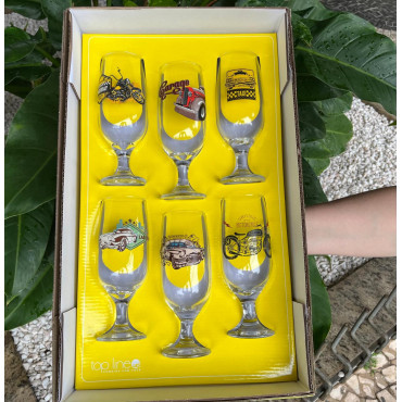 Jogo com 6 taças decoradas para cerveja vidro Top LIne